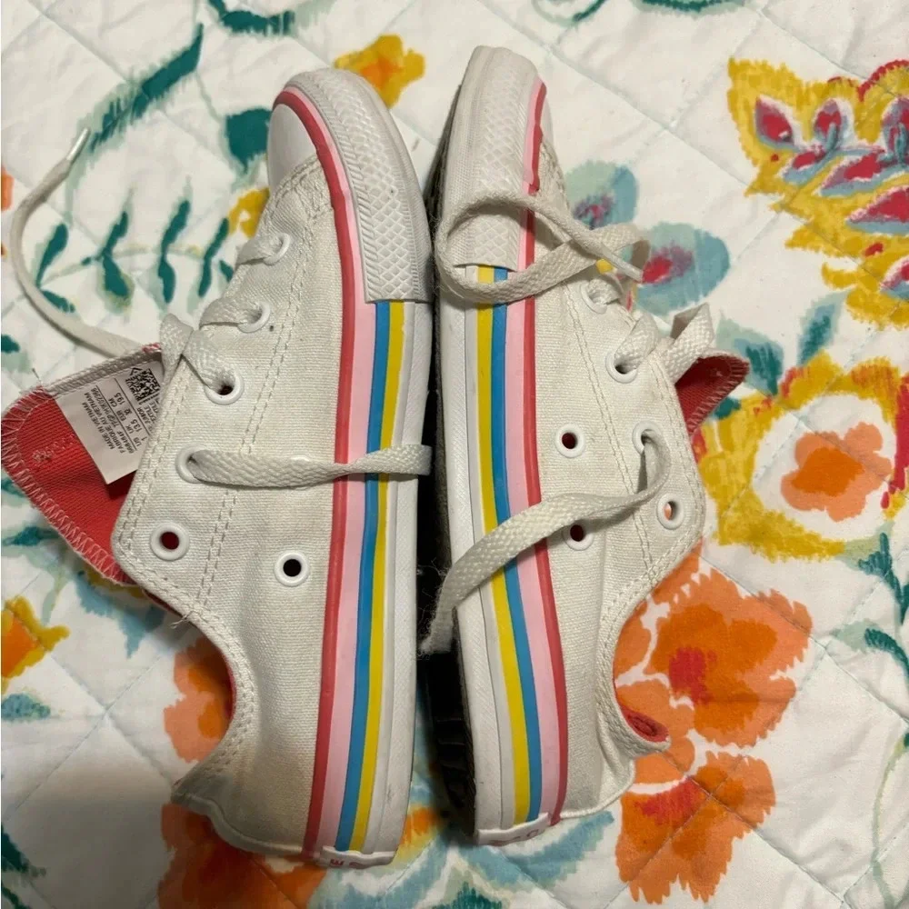 Converse All Star Ox Junior Girls Shoes Size 1 White Pink Chuck Taylor 668484F